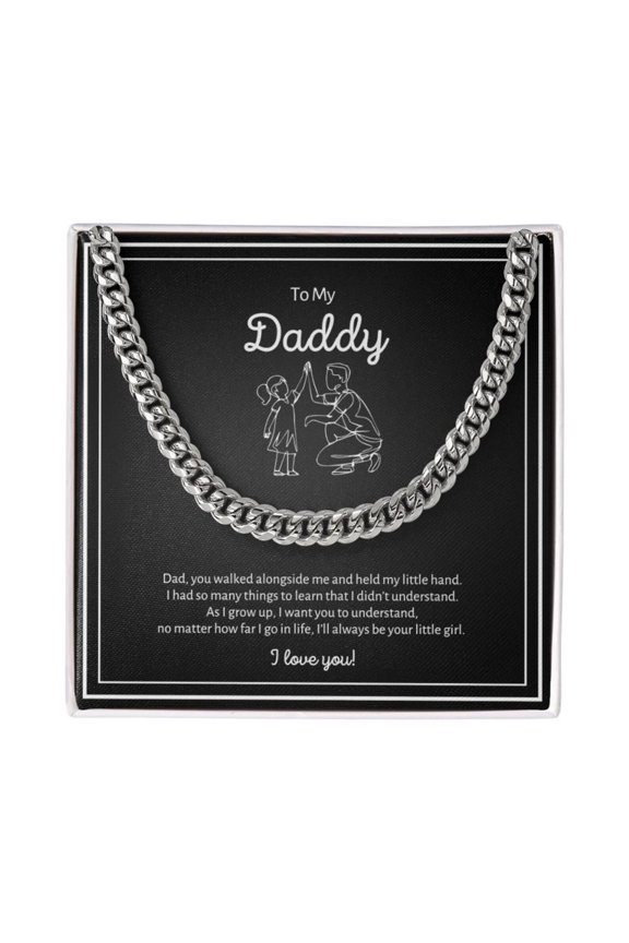 Cuban Link Chain Necklace for Dad from Daughter, Meaningful Gift from Daughter to Father with Message Card and Gift Box, Keepsake Jewelry for Father's Day or Birthday, Curb Chain for Men