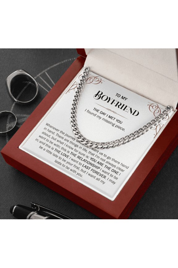 Cuban Link Chain Necklace for Boyfriend, I Found My Missing Piece Gift for Boyfriend on Birthday, Romantic Gift for Him