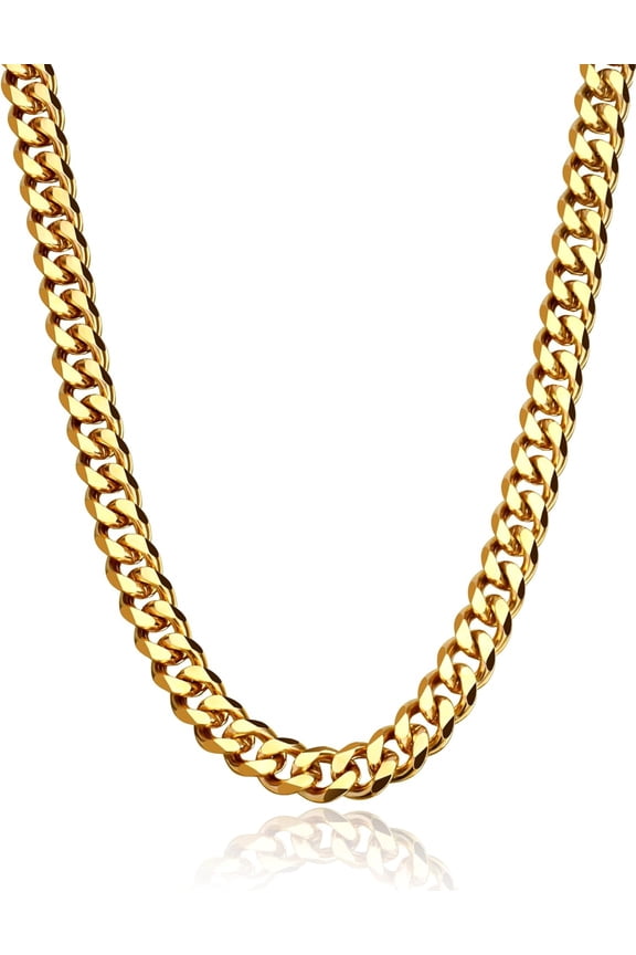 Cuban Link Chain Necklace for Women Men, 18K Gold Precision-Plated Diamond-Cut Miami Curb Chain Necklace | 316L Stainless Steel[a370]