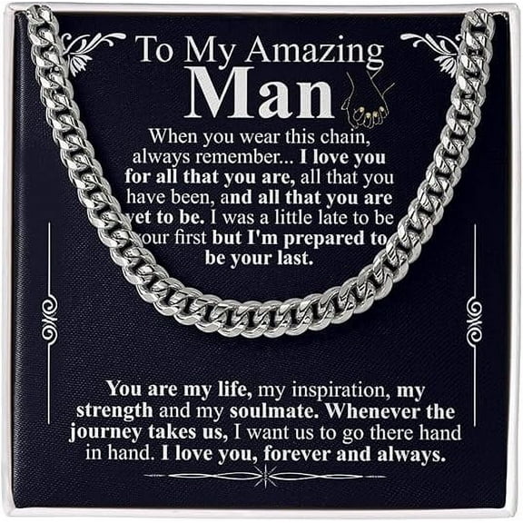 Cuban Link Chain To My Man Necklace, Promise Necklace Gift For Husband/Boyfriend, Valentines Day Gift for Men, Chain Necklace for Man