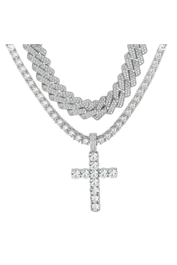 Cuban Link Chain for Men Women Cross Necklace for Men women Iced Chain Miami Cuban Link Chain Cross Pendant Diamond Chain for Men Religious Jewelry