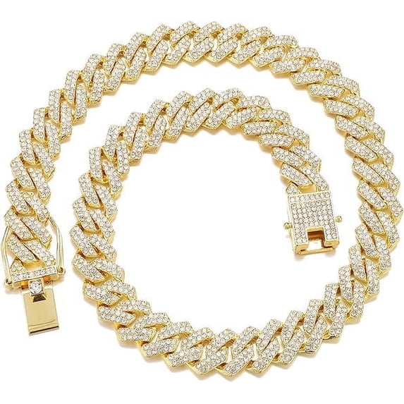 Cuban Link Chain for Men Women Iced Out Silver/Gold/Rose Gold Miami Cuban Necklace Bling Diamond Chain Hip Hop Jewelry with Gift Box