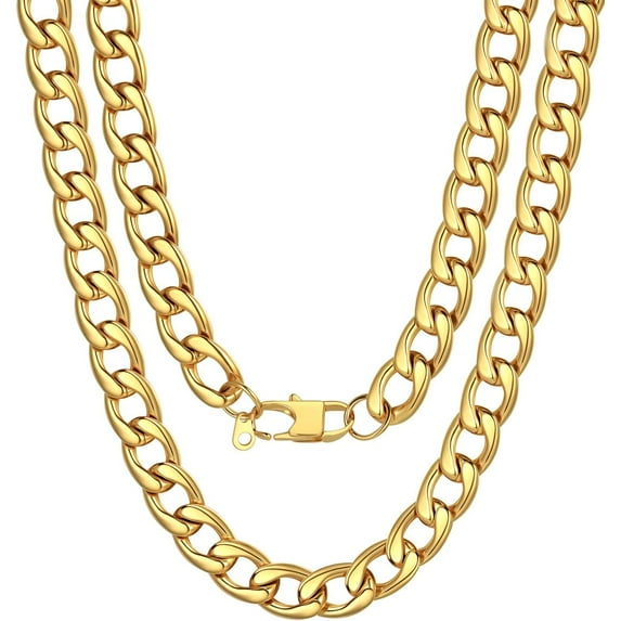Cuban Link Chain for Men Women Stainless Steel Curb Necklace, 7/9/12/15 MM Chunky Chain Silver/Gold/Black Mens Hip Hop Jewelry 18''-30''
