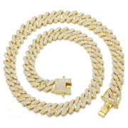 SKYAUKS Cuban Link Chain for Mens, Iced Out Miami Cuban Necklace Bling Diamond Hip Hop Jewelry for Women,Gold， 18in