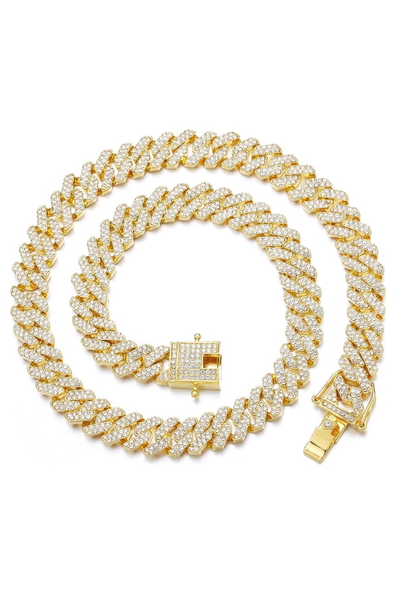 Cuban Link Chain for Mens, Iced Out Miami Cuban Necklace Bling Diamond Hip Hop Jewelry for Women,Gold, 24in