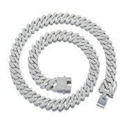 SKYAUKS Cuban Link Chain for Mens, Iced Out Miami Cuban Necklace Bling Diamond Hip Hop Jewelry for Women,Silver， 20in