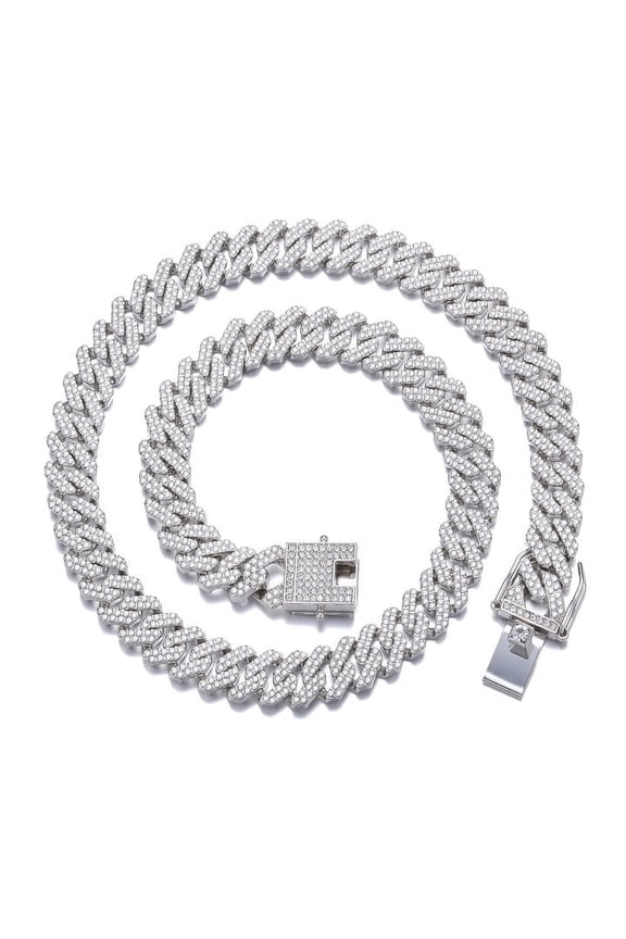 Cuban Link Chain for Mens, Iced Out Miami Cuban Necklace Bling Diamond Hip Hop Jewelry for Women,Silver， 20in