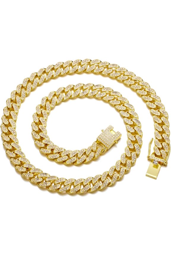 Cuban Link Chain for Women Miami Cuban Necklace 8mm 13mm Mens Iced Out Chain Hop Rapper for Men Women