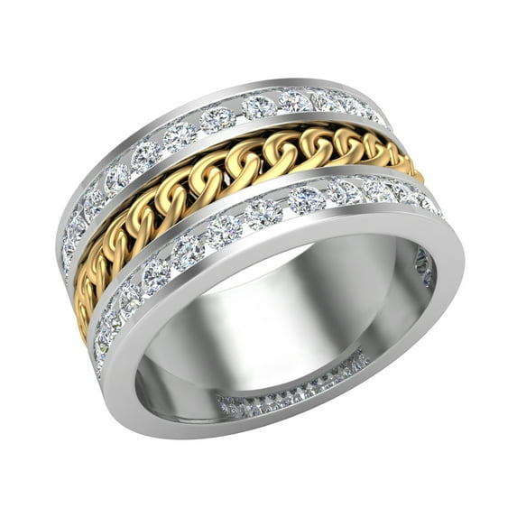 Cuban Link Diamond Bands for Men Round Brilliant Diamond Fidget Rings 18K White Gold 2.00 CT (G,VS1)