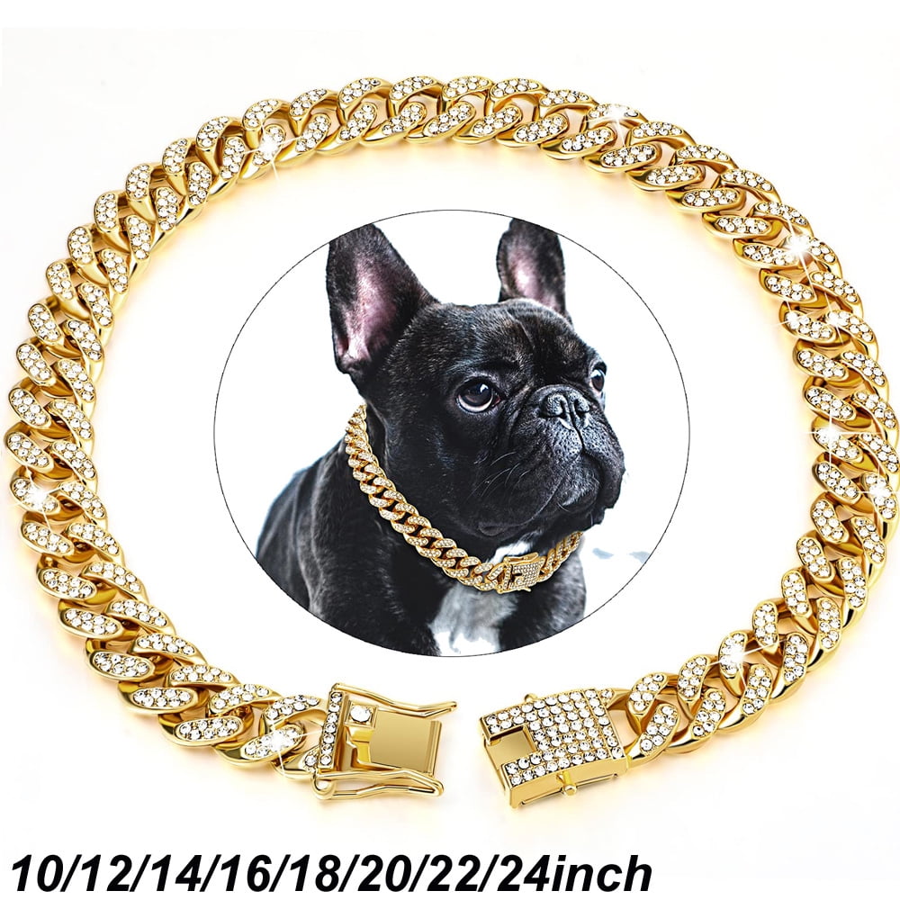Walbest Gold Chain Dog Collar Pitbull Collar Necklace Link