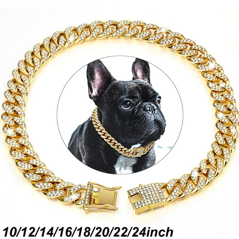 Cuban Link Dog Collar Light Metal Gold Chain Dog Necklace, Cute