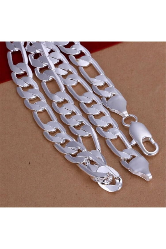 Cuban Link Necklace for Men, 12MM Electroplated Silver Chain with 3:1 Side Profile Versatile Design, Adjustable Length Options for Daily Wear, 1 Necklace 17.7 Inch