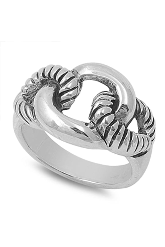 Cuban Link Oxidized Chain Knot Wide Ring ( Sizes 4 5 6 7 8 9 10 11 ) New 925 Sterling Silver Band Rings (Size 6)