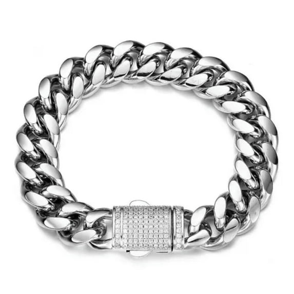 Cuban Link Stainless Steel Chain CZ Bracelet Bangle for Men Women 6-14mm