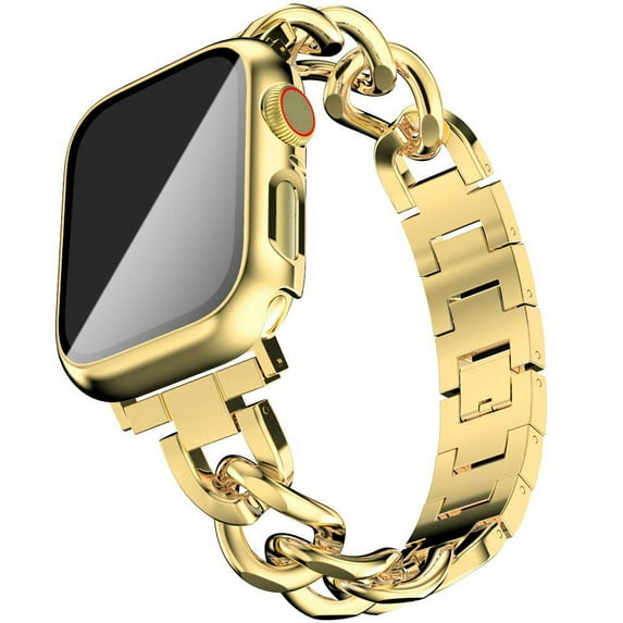 Cuban Link band+PC Case for Apple watch strap 41mm 40mm 38mm 45mm 44mm 42mm Stainless steel metalapple watch wristbands bracelet iWatch series 7 6 5 4 3 SE