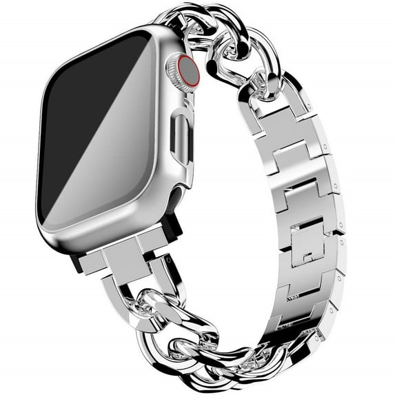 Cuban Link band+PC Case for Apple watch strap 41mm 40mm 38mm 45mm 44mm 42mm Stainless steel metalapple watch wristbands bracelet iWatch series 7 6 5 4 3 SE