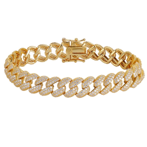 Cuban Men's Bracelets 925 Sterling Silver Gold Bracelets for Men Clear 5A  CZ Hypoallergenic Chain Link Bracelet Men Jewelry 16-21CM