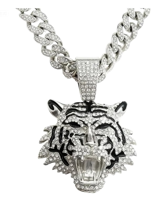 Cuban Pendant Necklace, Miami Ice Out Chain Necklace, Animal Pendant Hip-Hop Jewelry for Men Women, 20inch