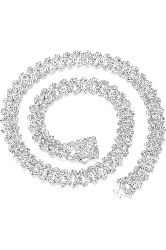 Cuban Premium Link Chain Mens Ice Out Miami Cuban Necklace Silver/Gold Bling Diamond Hip Hop Jewelry for Women[u185]