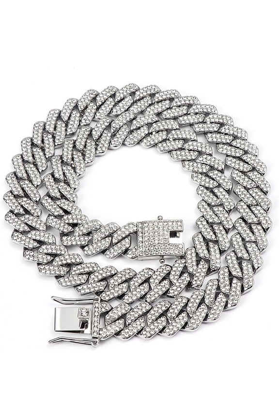 Cuban Quality Chain Necklaces, Iced Out Miami Bling Diamond Hip Hop Jewelry Silver/Gold Link for Men Women[p853]
