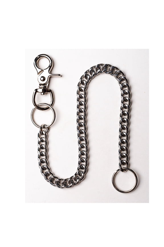 Cuban Replacement Chain - 18-Inch Stainless Pant Chain with Key Ring for Bifold and Trifold Wallets