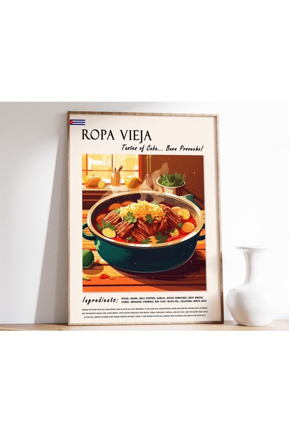 Cuban Ropa Vieja Food Poster, Cuban Food Print, Cuban Food Art, Cuban Decor, Food Poster, South American Decor, Kitchen Decor Wall Art, Modern Wall Decor, 8x12 UNFRAMED