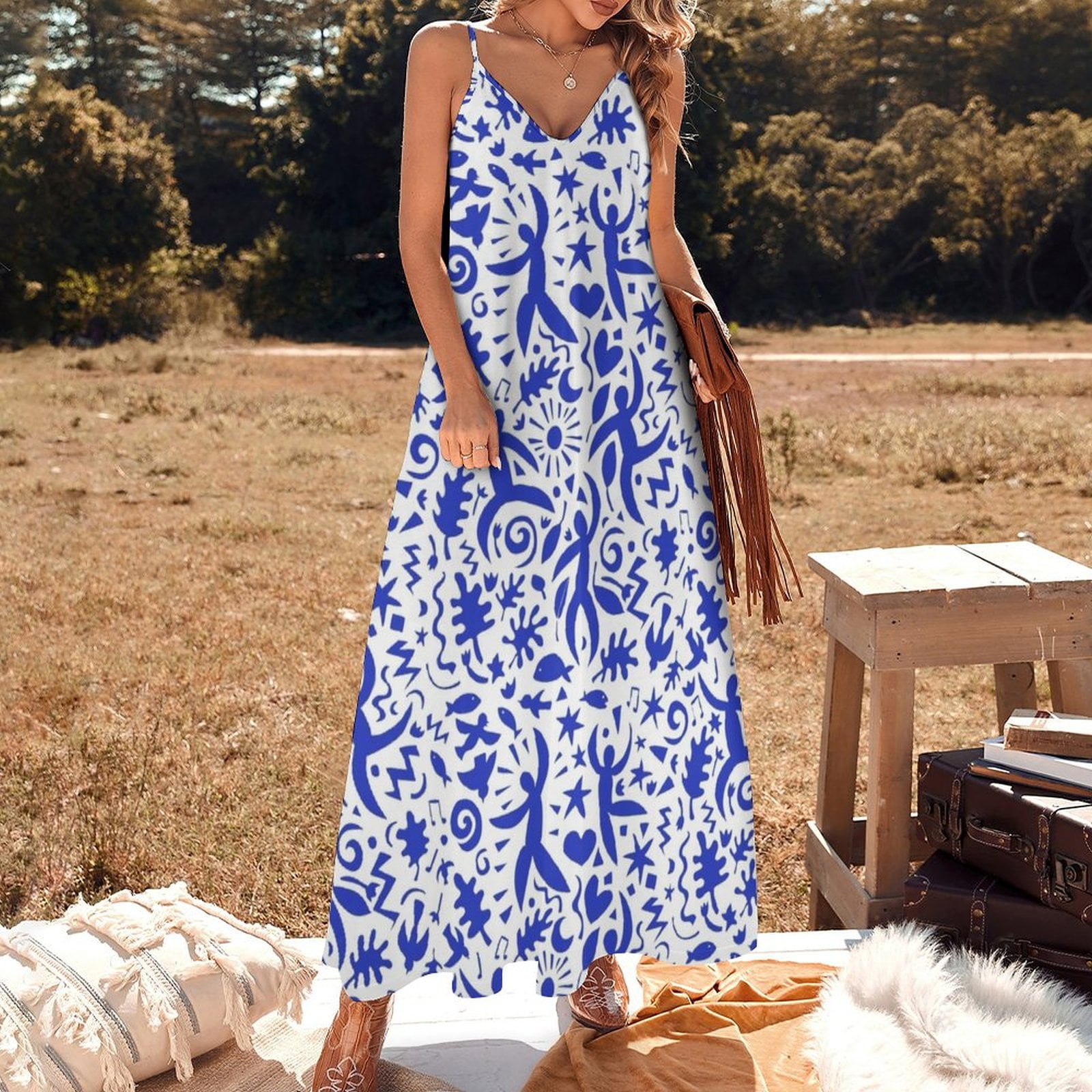 Cuban Salsa blue on white contemporary dance pattern by Cecca Designs Sleeveless Dress cocktail dresses Walmart