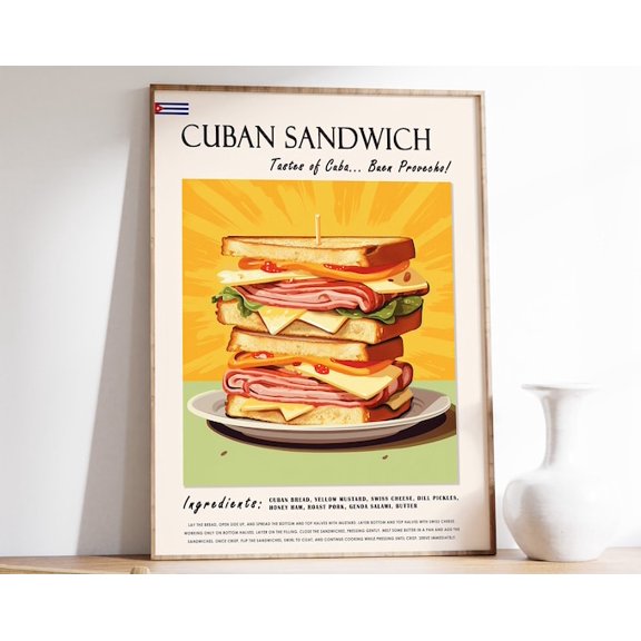 Cuban Sandwich Food Cuban Food South American Wall Art Print, Unframed Paper Poster 8x10in