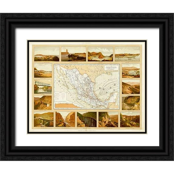 Cubas, Antonio Garcia 14x12 Black Ornate Wood Framed with Double Matting Museum Art Print Titled - Vias de Comunicacion y Movimiento Maritimo, 1885