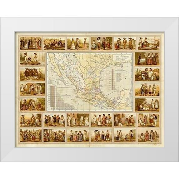 Cubas, Antonio Garcia 14x12 White Modern Wood Framed Museum Art Print Titled - Carta Etnografica, 1885
