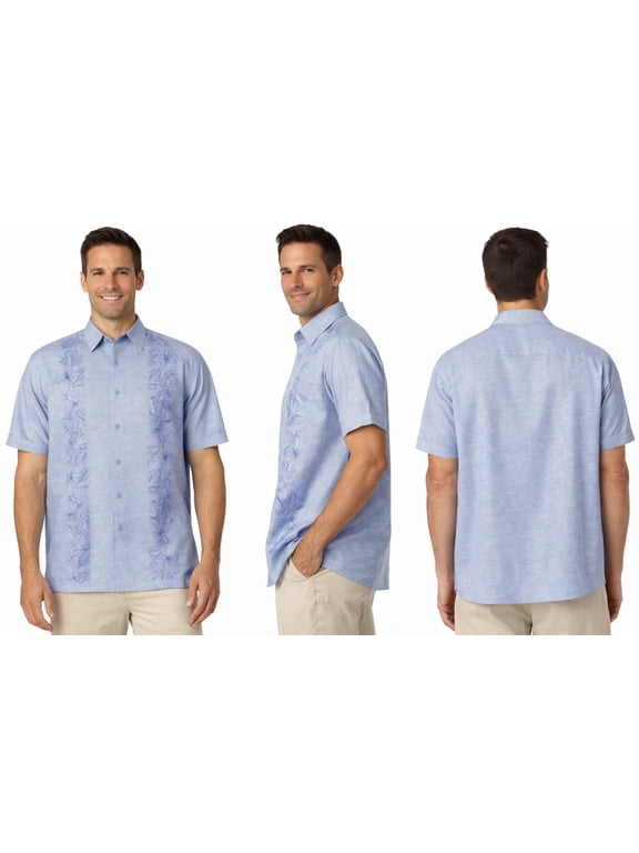 Linen Blend Classic Fit Shirt (Blue, Large)