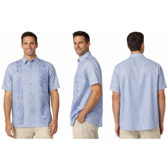 Cubavera Linen Blend Classic Fit Shirt (Blue, Small)