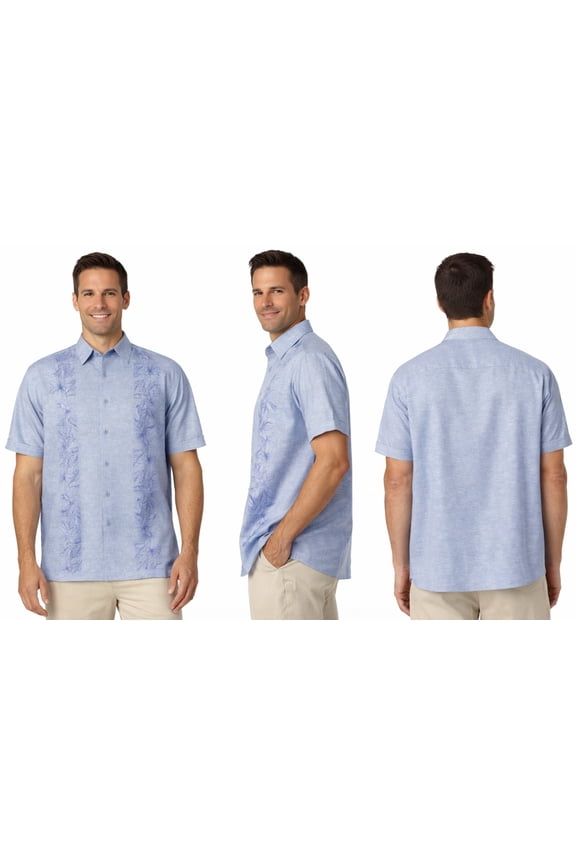 Linen Blend Classic Fit Shirt (Blue, Small)