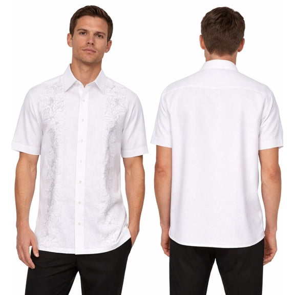 Cubavera Linen Blend Classic Fit Shirt (White, XXL)