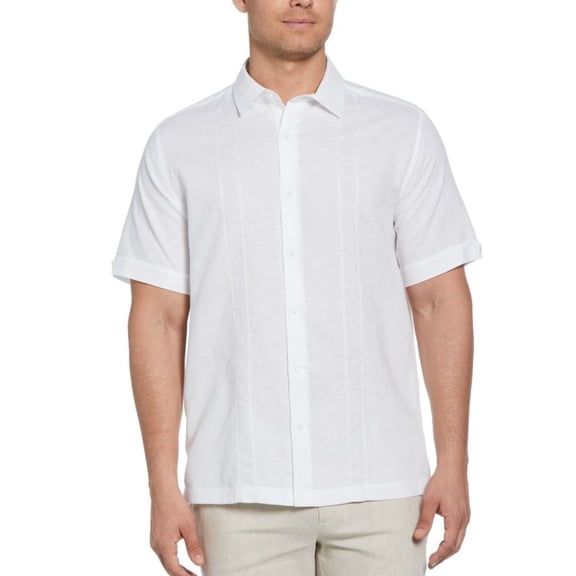 Cubavera Men's Linen Blend Embroidered Panel Short Sleeve Shirt, Large