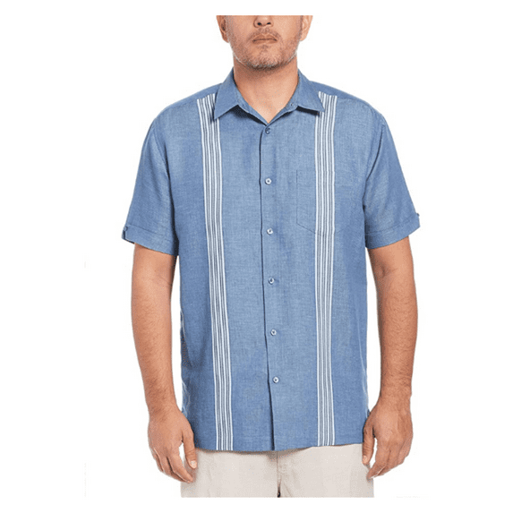 Cubavera Men's Linen-Blend Engineered Stripe Short Sleeve Shirt,S.