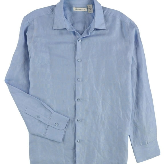 Cubavera Men's Long Sleeve Button Down Linen Shirt Placid Blue Medium