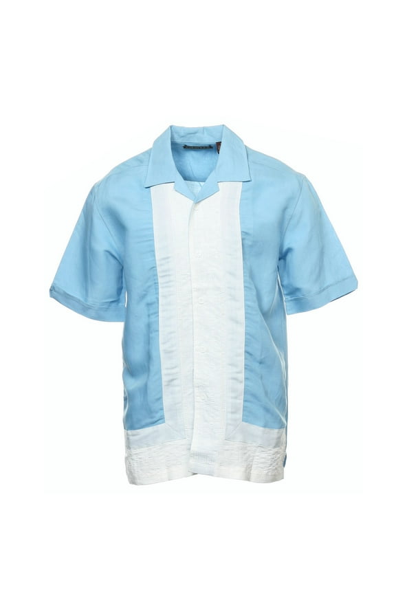 Men's S/S Color Block Camp Shirt (Small, Dusk Blue)