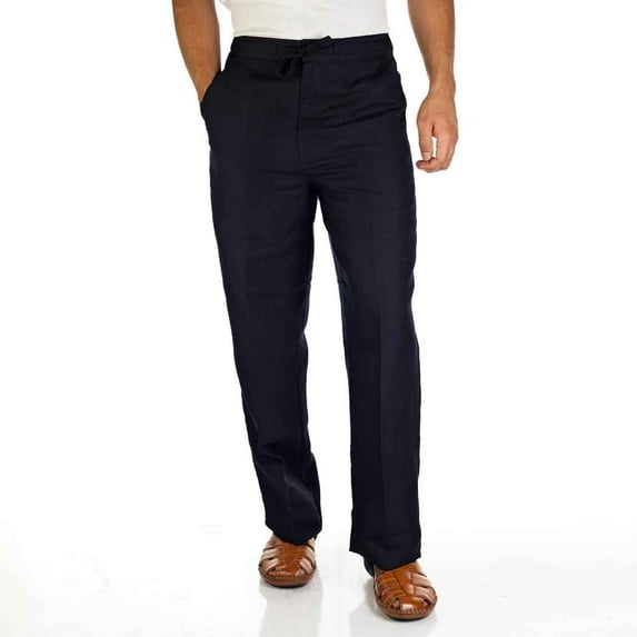 Cubavera Men's Solid Linen Blend Drawstring Pants Black Size X-Large