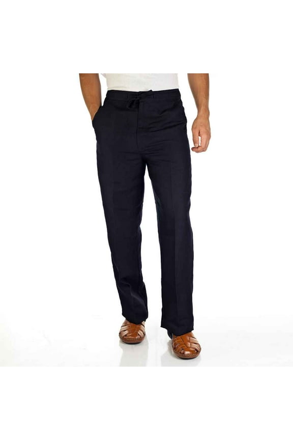 Men's Solid Linen Blend Drawstring Pants Black Size X-Large