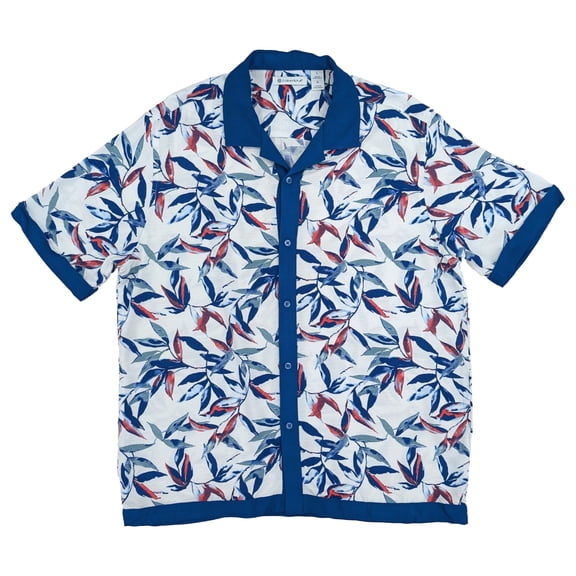 Cubavera Mens Brilliant White Short Sleeve Button-Front Leaf Print Shirt Large