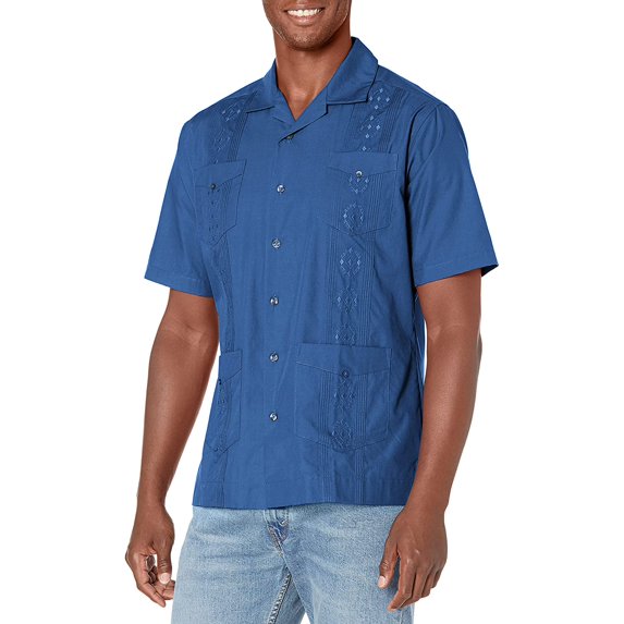 Cubavera Mens Camp Collar Embroidered Guayabera Shirt Large Delft