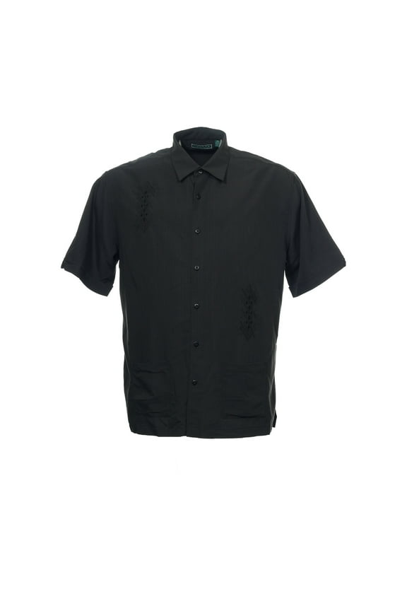 Venice Beach Men's Geometric Embroidered Camp Shirt (Small, Jet Black)