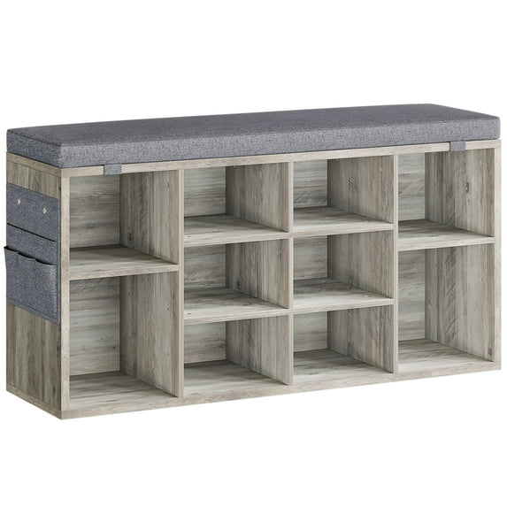 Cubby Shoe Storage Bench with Foam Padded Seat Cushion and Side Pocket - Shoe Rack Bench with 10 Cubbies Organizer for Entryway Bedroom Living Room Dorm Small Apartment (41 Inches)