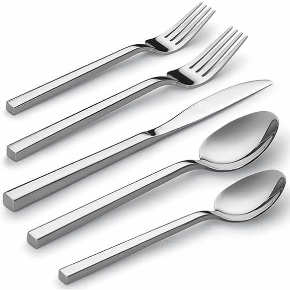Cube 20-Piece Forged Stainless Steel Flatware Set Cutlery Set,Silverware Set Service for 4,Mirror Finish,Dishwasher Safe