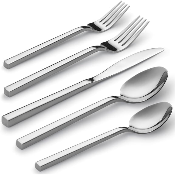 Cube 60-Piece Forged Stainless Steel Flatware Set Cutlery Set, Silverware Set Service for 12, Mirror Finish, Dishwasher Safe