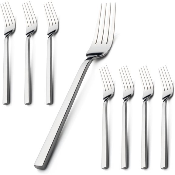 Cube 8-Piece 8.1 Inches Forged Stainless Steel Dinner Forks, Mirror Finish, Dishwasher Safe