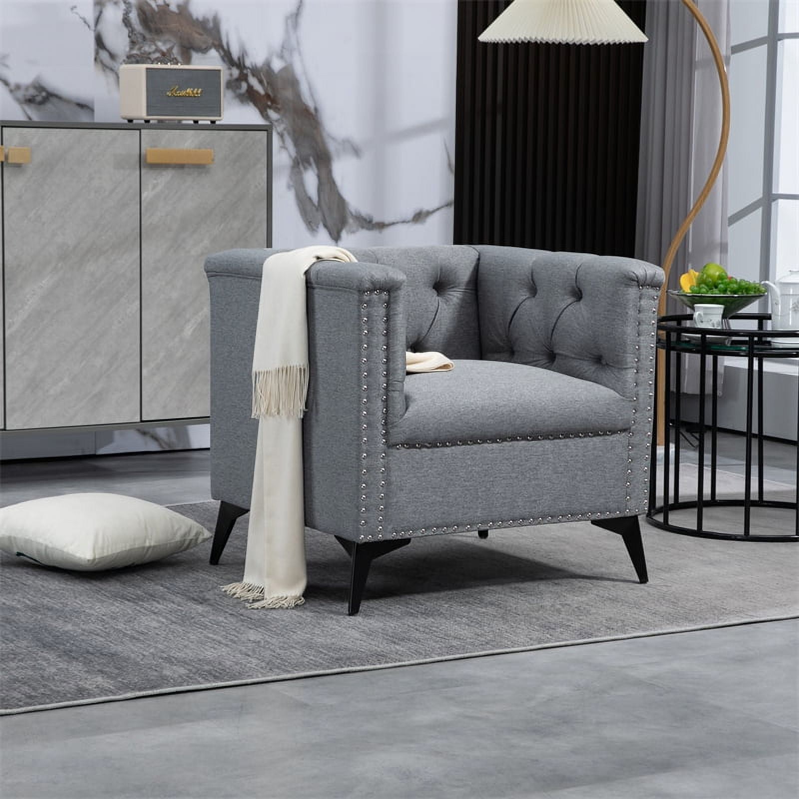 Cube Accent Chair Single Sofa Mid Century Linen Tufted Arm Chair with Metal Legs Nailhead Design Cozy Lounge Club Reading Armchair for Living Room Office Small Spaces Green Walmart Business
