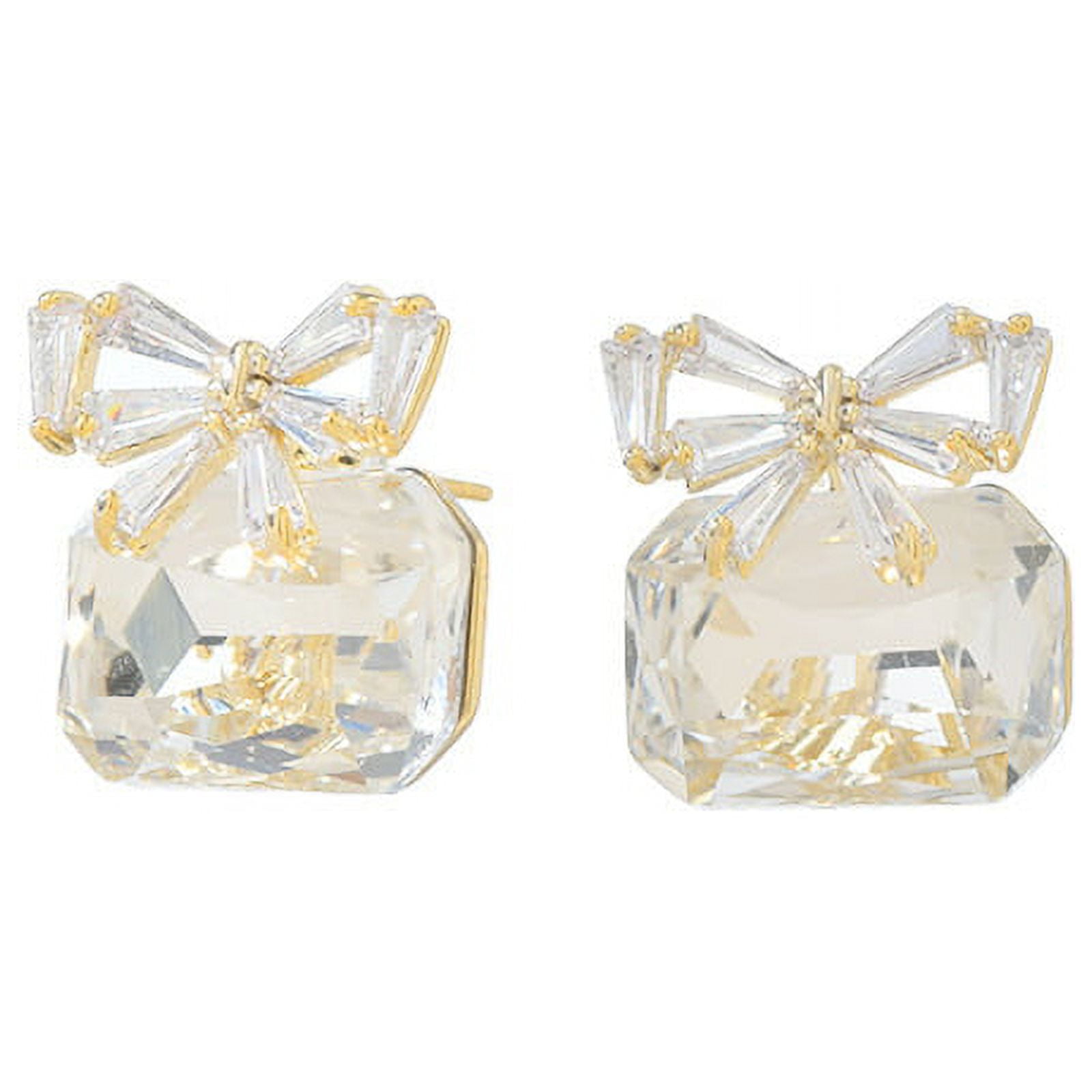 Cube Austrian Crystal Drop Clip On Dangle Earrings for Women 14K Rose