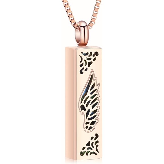 Cube Bar with 3D Wings Urn Necklace for Ashes Human Pet Abalone Shell Bar Cremation Ash Jewelry Memorial Urn Pendant for Women Men